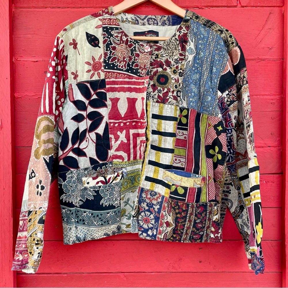Sacred Threads Button Down Patch-Quilt Jacket - image 1